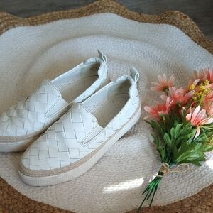 Franco Sarto White Woven Faux Leather Hydee Platform Espadrille Loafers